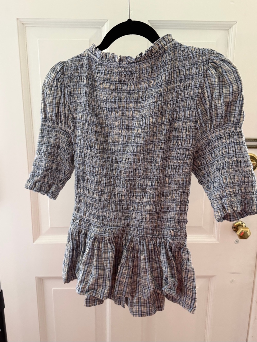 Damson Madder Blue Plaid Smocked Button-Front Blouse - Picture 4 of 4